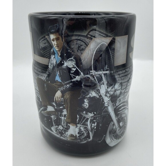 New Elvis Presley Coffee Mug Raised Motorcycle Wings The King 2016 Black Handle - Picture 1 of 16
